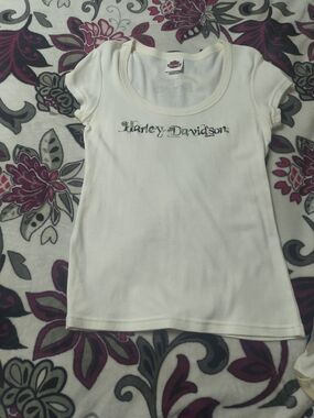Harley-Davidson Girls' Cream Logo Scoop Neck Tee